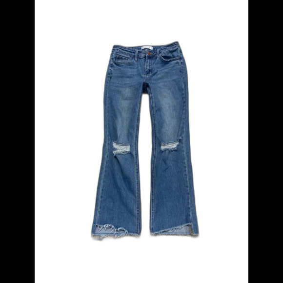 Vervet Forget Mid Rise Raw Step Hem Kick Flare Distressed Jeans Size 28 - Picture 2 of 7